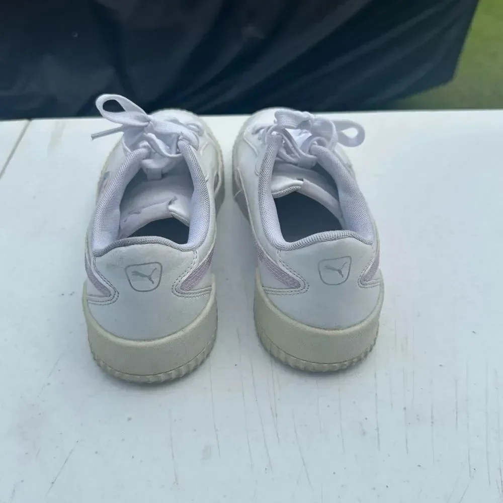 Women's White and Purple Puma Sneakers